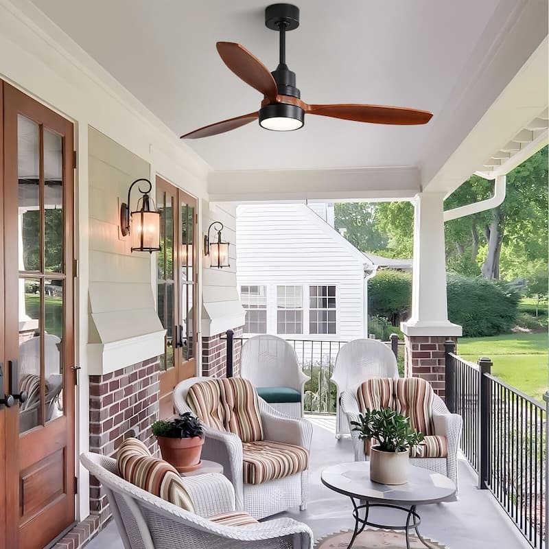 Sofucor 52-inch Solid Wood Ceiling Fan with LED Light,Remote Control Included,Reversible,Quiet and Powerful