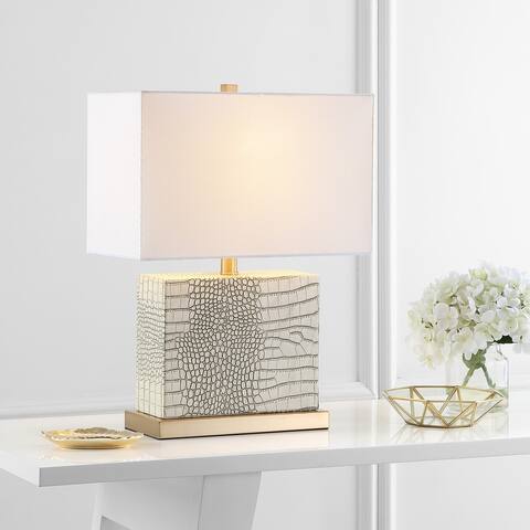 Safavieh Lighting 21-inch Delia Faux Alligator Cream Table Lamp - 15"x8"x20.5"