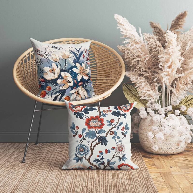 Painted Paradise Faux Suede Reversible Throw Pillow Blue and Red