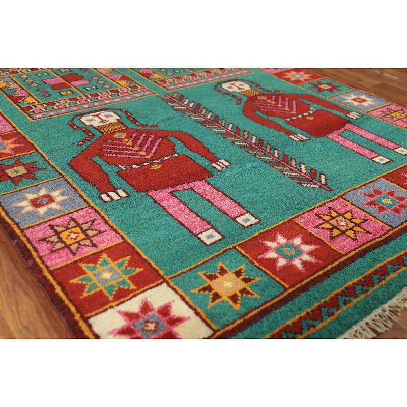 Hand Knotted Oriental 100% Wool Carpet Traditional Tribal Green Heriz (serapi) Runner Rug - 9' 10'' X 4' 2''