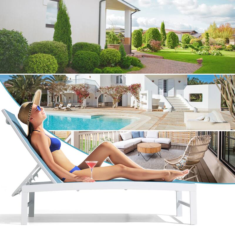 VredHom Outdoor Aluminum Adjustable Chaise Lounge Chairs (Set of 2) - 60.4 in L * 24.6 in W * 16.1/40.8 in H