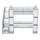 preview thumbnail 7 of 13, Castle-Shaped Metal Twin over Twin Bunk Bed with Wardrobe, Storage Staircase, and Open Cabinets, White+Grey