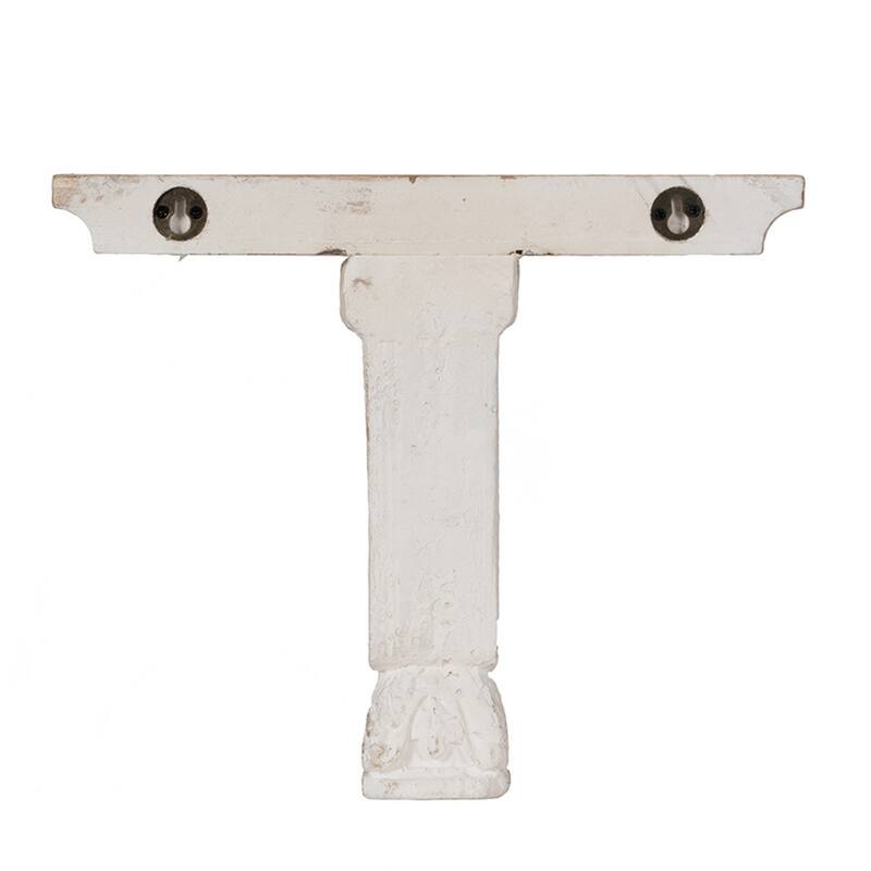Rick 14 Inch Wall Shelf, Rectangular Brown Top, Fir Wood, Distressed White