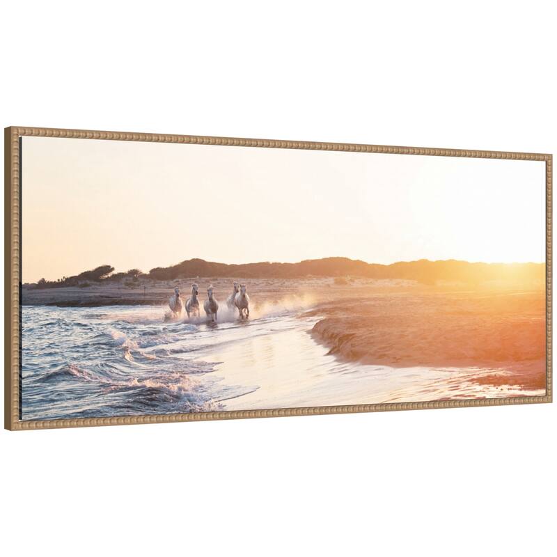 Kate and Laurel Camargue Horses XXIX by Laura Evans Framed Canvas Wall Art Print - 18x40