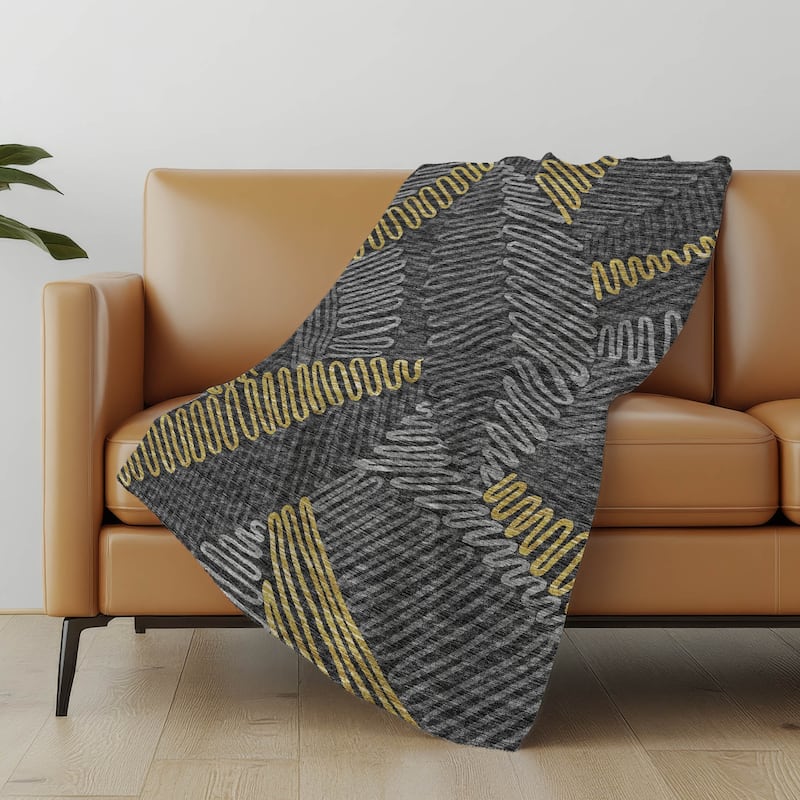Premium Machine Washable ASB117 Modern Palms Sherpa Throw Blanket - Gray - 4'2" x 5'10"