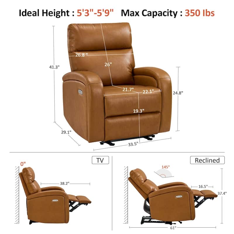 Zero Wall Recliner Chair, Power Recliner with USB & Type-C Dual Charge Ports, for Small Space, Living Room
