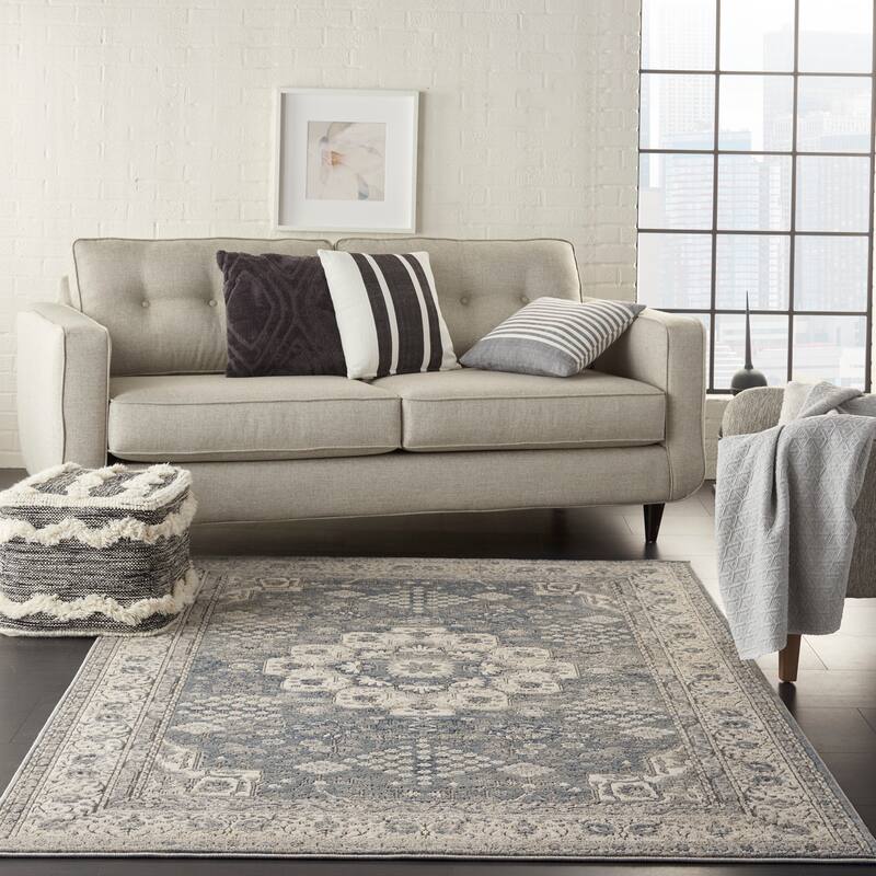 Porch & Den Traditional Bordered Medallion Area Rug - 5' 3" x 7' 3" - Grey/Ivory