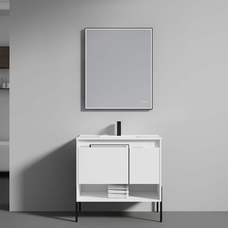 Freestanding Bathroom Vanity Set with Open Shelf & Topmounted Sink