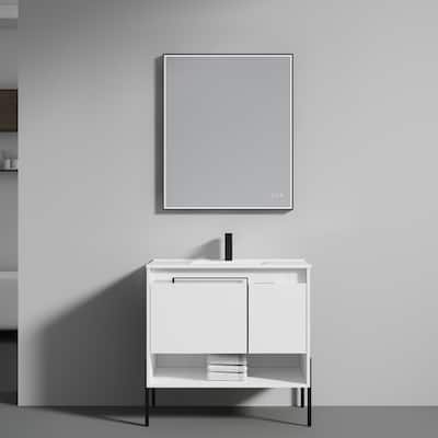 Freestanding Bathroom Vanity Set with Open Shelf & Topmounted Sink