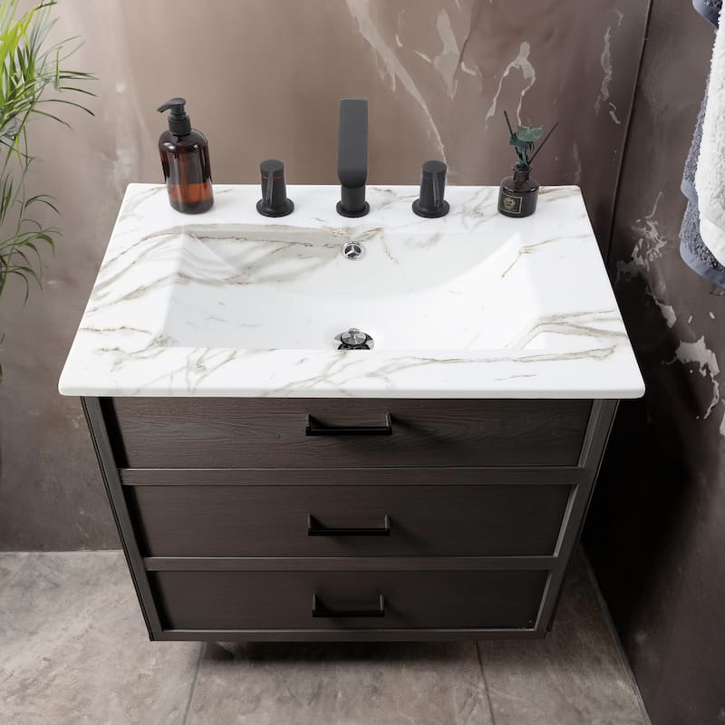Aubert 3-Hole Classic Contemporary Rectangular Ceramic Single Sink Basin Vanity Top, by JONATHAN Y