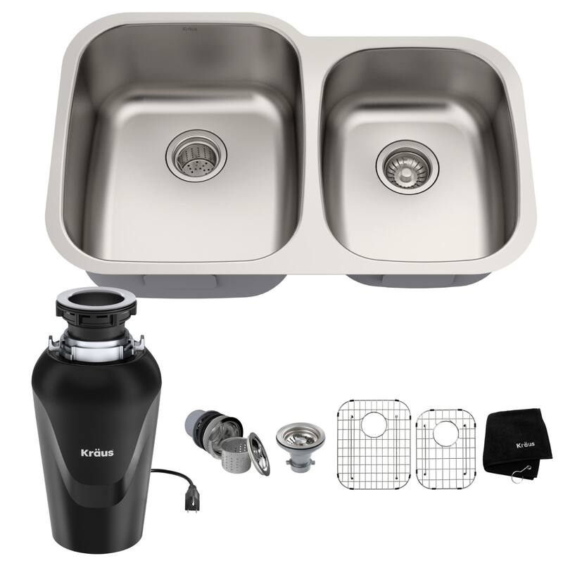 Kraus KBU24-100-75MB Premier 32” Undermount 60/40 Double Bowl 18-Gauge - Stainless Steel