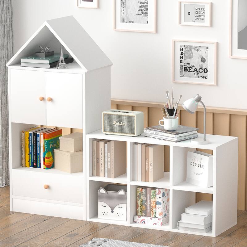 Versatile Children's Bookshelf with House-Shaped Design, Multi-Functional Storage for Books and Toys