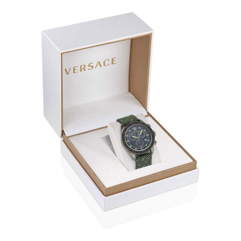 Versace Greca Dome Chrono Leather Watch