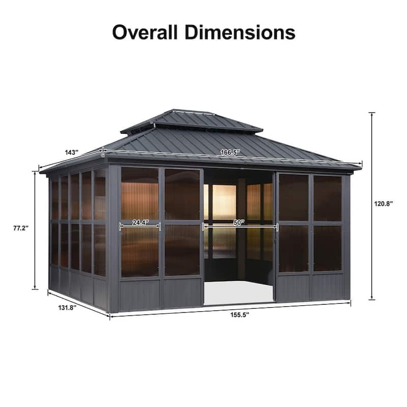PURPLE LEAF Double Top Sunroom Outdoor Grey All-Weather Screen House Patio Hardtop Gazebo