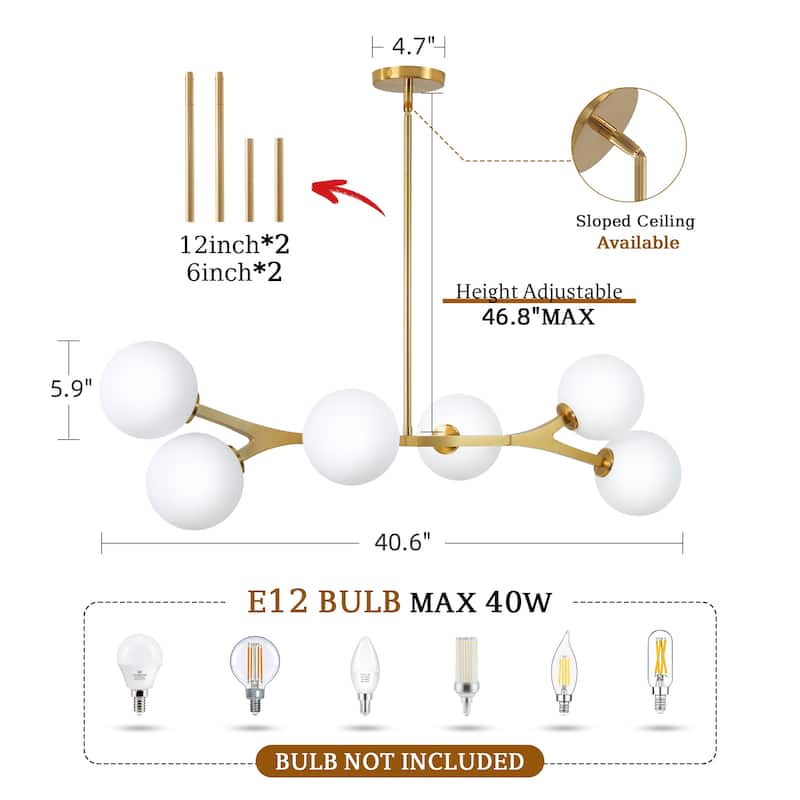 Dimmable Modern Chandelier for Dining Room with Frosted Glass Shade