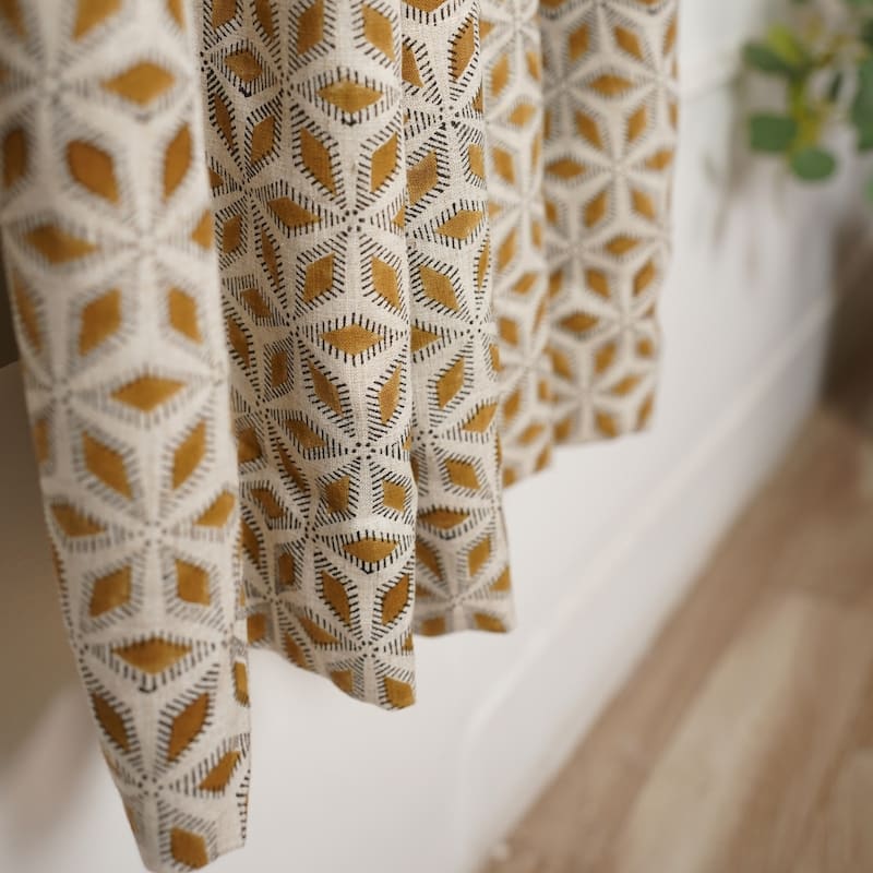Fabdivine Handmade Floral Block Print Window or Door Room Décor Viscose Linen Curtain