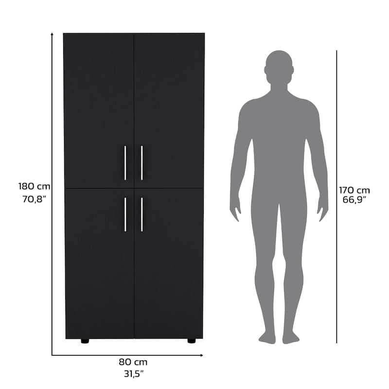 18.9" Modern Double-door Armoire with 6 Shelves and 2 Hanging Rods for Bedroom
