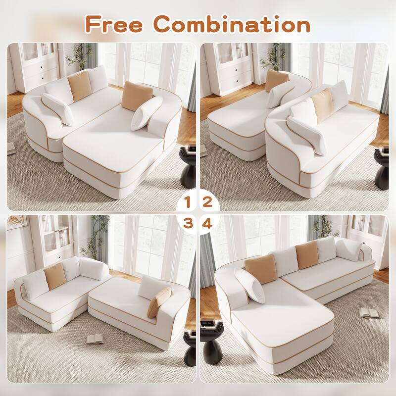 106" Teddy Fabric 32D Boneless Fluffy Comfy Sofa Couch with Chaise