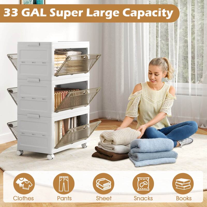 Costway 3/4-Tier Stackable Storage Bins 33-gal Collapsible Storage