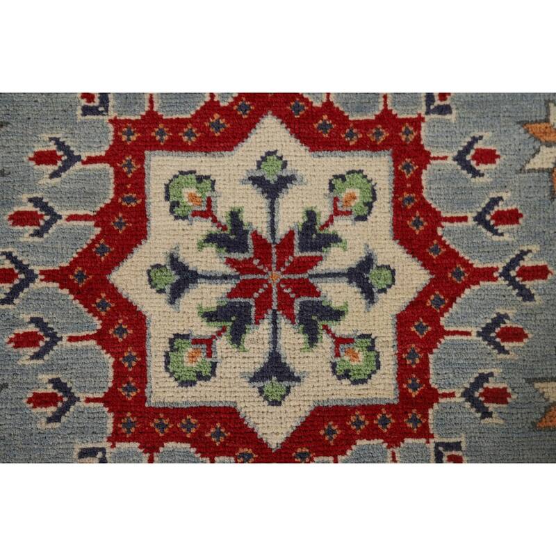 Light Blue Kazak Runner Rug Hand-Knotted Oriental Wool Carpet - 2'9" x 9'7"