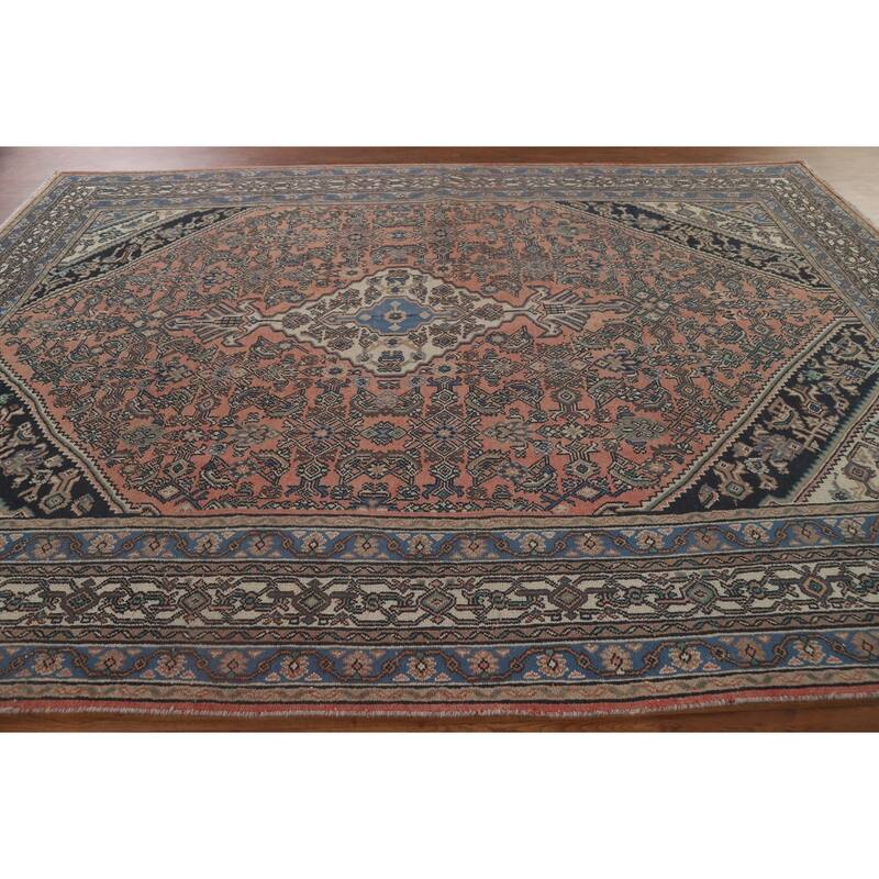 Pink Geometric Hamedan Persian Vintage Area Rug Handmade Wool Carpet - 8'5" x 11'4"