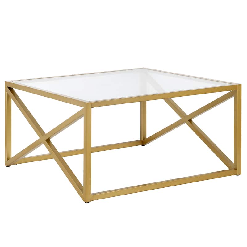 32-Inch Square Coffee Table with Steel Frame for Living Room - 32” x 32” x 17” - Gold