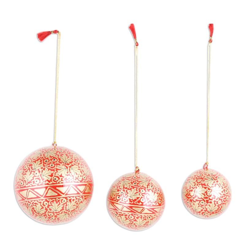 Novica Handmade Holiday Leaves Papier Mache Ornaments (Set Of 3)