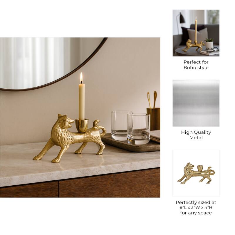Aluminum Faux Fox-Shaped Taper Candle Holder - Gold, 8 in. - 8.0"
