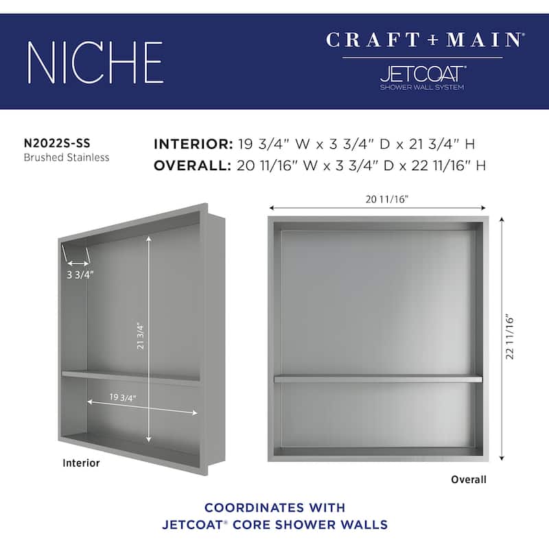 CRAFT + MAIN N2022S 22-11/16" H x 20-11/16" W Stainless Steel Shower