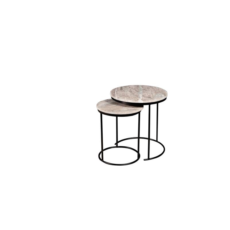 Marble Nesting Coffee Table Set Of 2 With Metal Frame - Brown