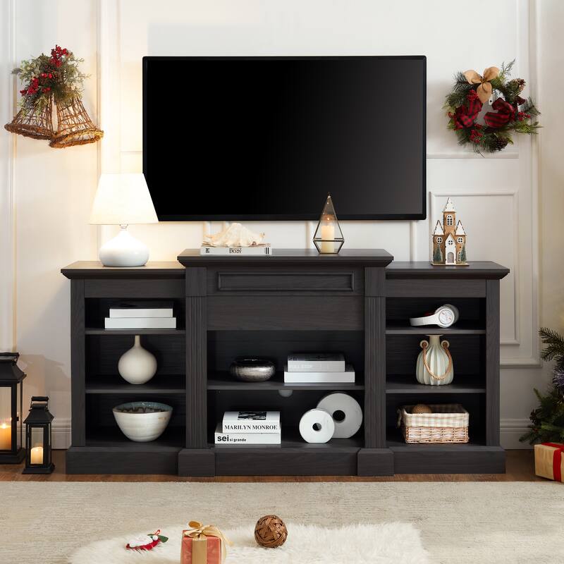 Modern TV Stand, Media Entertainment Stand with Large Storage Cabinet Open Shelves and Adjustable Shelves for Living Room, Grey