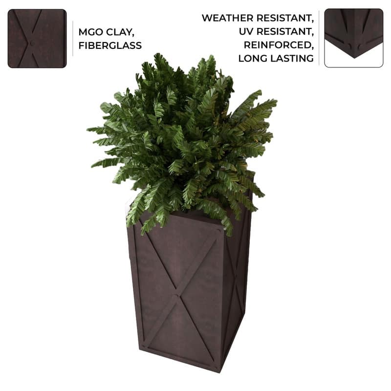 Papyrus Elegant Rectangular Modern Planter with Drainage, Lightweight Fiberstone MGO Clay Blend for Indoor Outdoor Use
