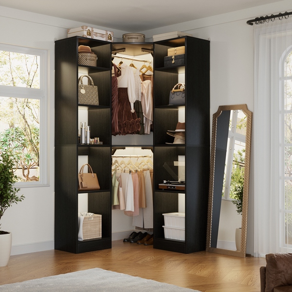 Kyrvo Corner Closet System with 12 Shelves and 2 Hanging