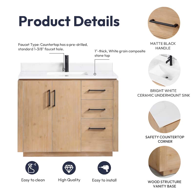 San Single Bath Vanity with Composite Stone Top without Mirror