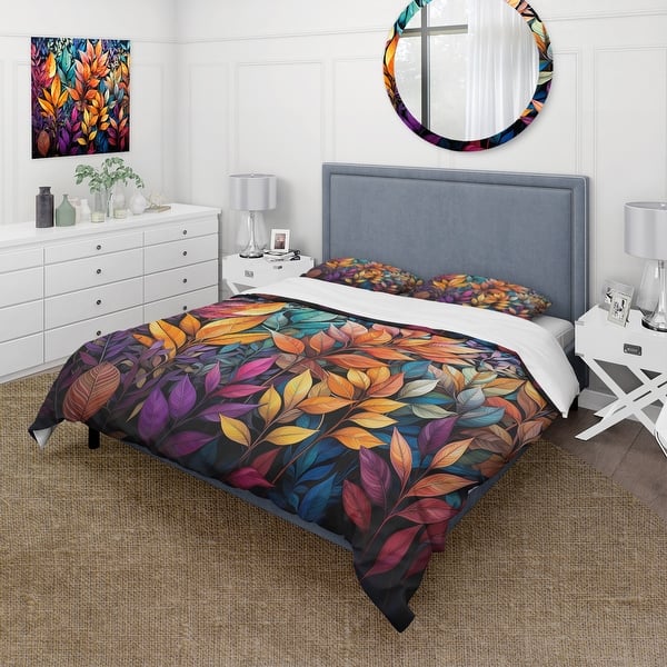 slide 2 of 7, Designart "Multicolor Vibrant Foliage" Multi-Color Modern - Bedding Cover Set With Shams