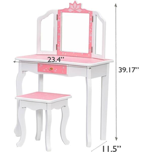 dimension image slide 1 of 2, Girls Vanity Table with Mirror and Drawer