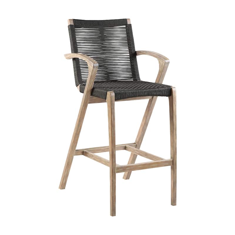 Nabila Solid Light Eucalyptus Wood & Charcoal Rope Outdoor Counter Height Bar Stool