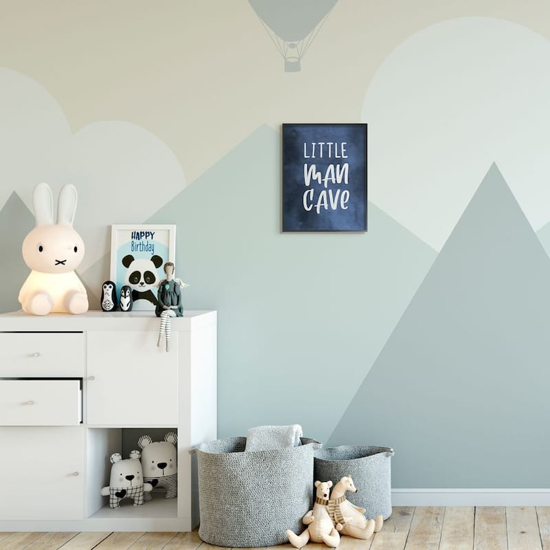 Stupell Little Man Cave Text Over Navy Blue Watercolor Pattern Framed Wall Art
