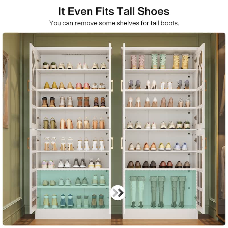 35 Pairs Tall Shoe Storage Cabinet with Doors, 8 Tiers Shoe Rack Organizer with LED Light and Adjustable Shelves for Entryway