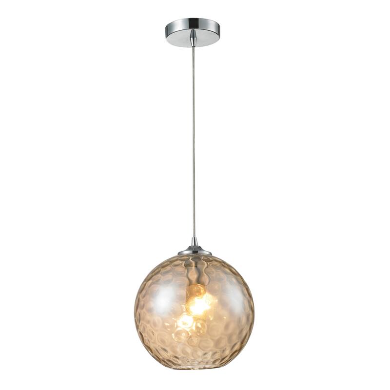 Watersphere 10-inch Wide 1-Light Glass Pendant in Polished Chrome - 10 in. Wide - Amber Glass