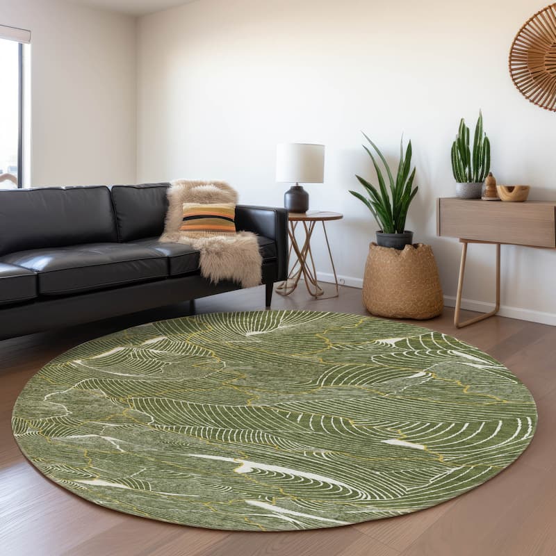 Premium Washable Super Soft Contemporary Puzzle Mayfield Rug - Olive - 8' x 8'
