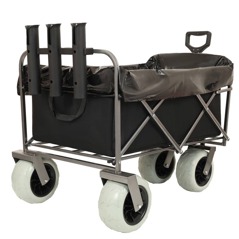 Fishing Utility Cart with Rod Holders - 500lb Capacity 9" Pneumatic Tires All-Terrain Wagon