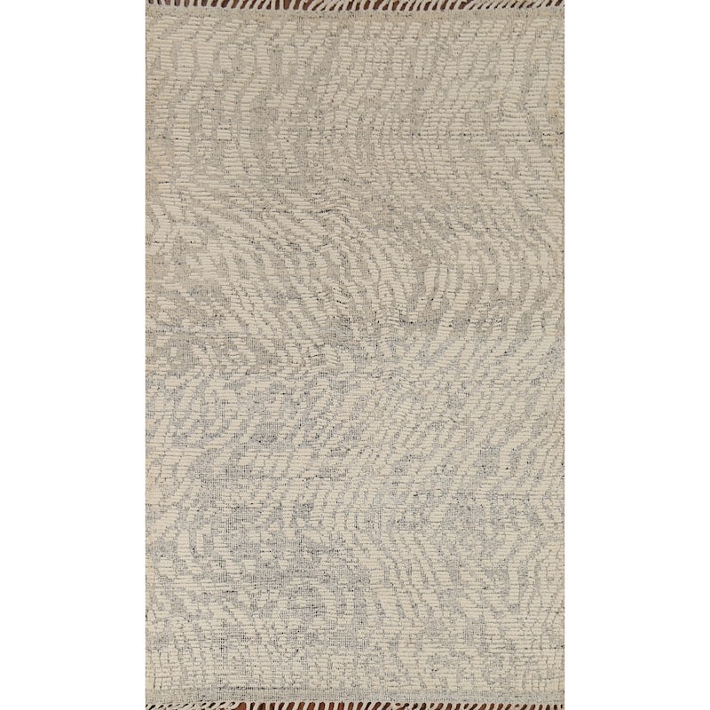 Beige Abstract Moroccan Oriental Area Rug Hand-Knotted Wool Carpet - 4'11"x 8'3"