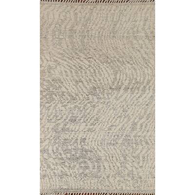Beige Abstract Moroccan Oriental Area Rug Hand-Knotted Wool Carpet - 4'11"x 8'3"
