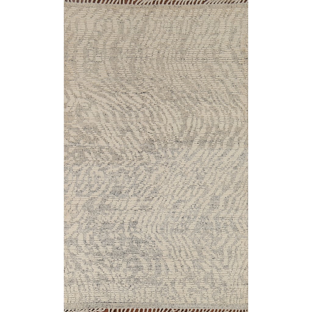 Beige Abstract Moroccan Oriental Area Rug Hand-Knotted Wool Carpet - 4'11"x 8'3"