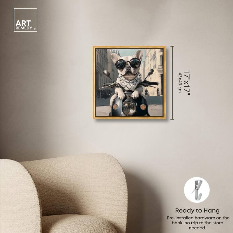 Frenchie on a Scooter Drive Canvas by Art Remedy