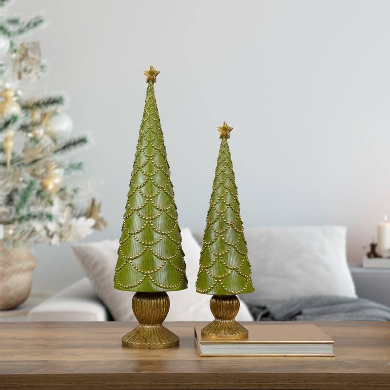 17" Green Christmas Tree Cone on Pedestal Star Topper Tabletop Decor