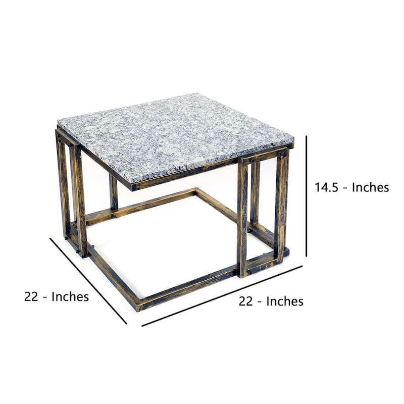 22 Inch Granite Top Plant Stand, Cast Iron Frame, Gray, Black, Gold