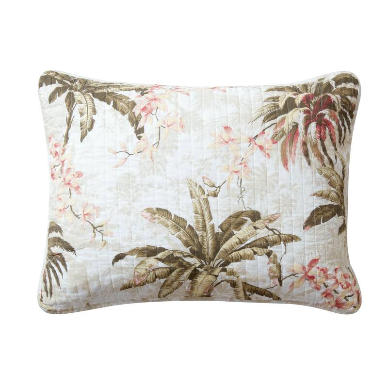 Tommy Bahama Bonny Cove Floral Pattern With Palm Reverse Quilt (Beige, 3 Piece Set)