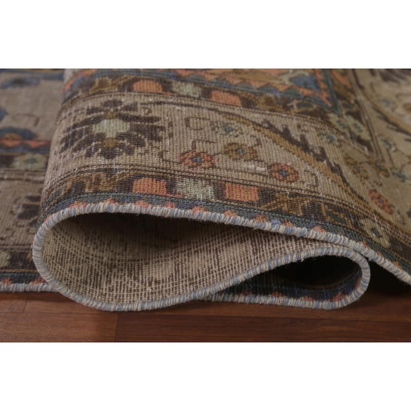 Over-Dyed Brown Tabriz Persian Vintage Rug Hand-Knotted Wool Carpet - 6'5"x 9'9"